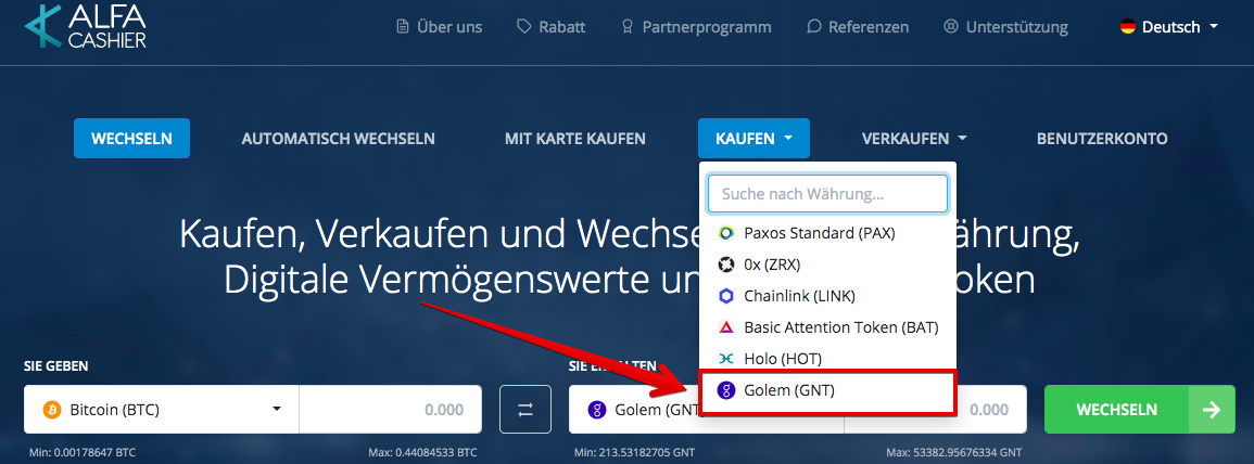 Wie kaufe ich Golem (GNT)