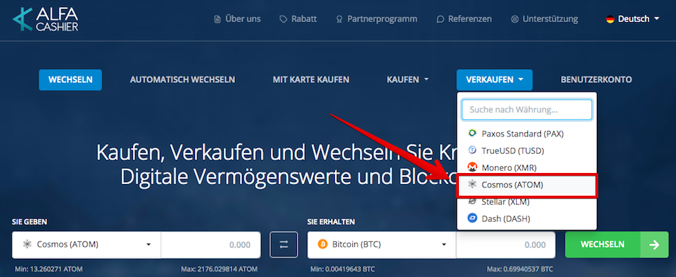 Wie verkauft man Cosmos (ATOM)