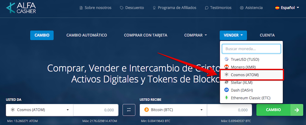 Cómo vender su Cosmos (ATOM)