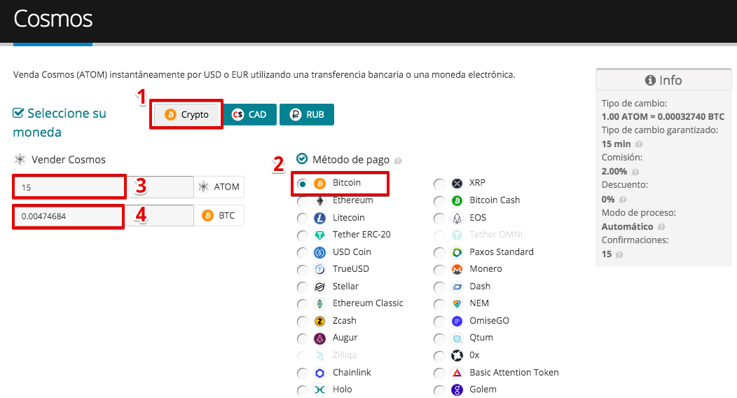 Cómo vender su Cosmos (ATOM)