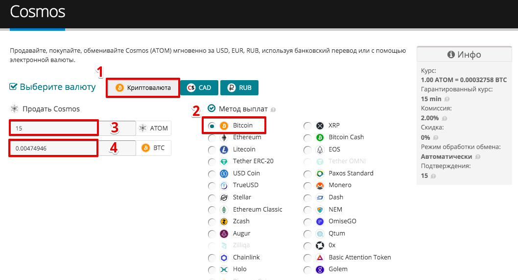 Как продать Cosmos (ATOM)