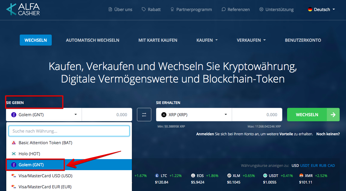 Wie verkauft man Golem (GNT)