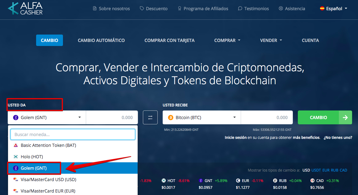 Cómo vender su Golem (GNT)