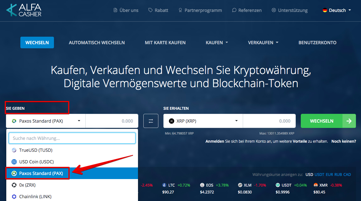 Wie verkauft man Paxos Standard (PAX)