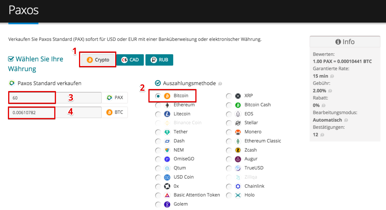 Wie verkauft man Paxos Standard (PAX)