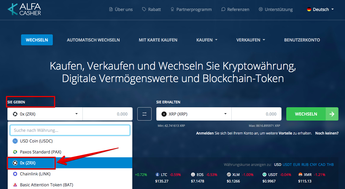 Wie verkauft man 0x (ZRX)