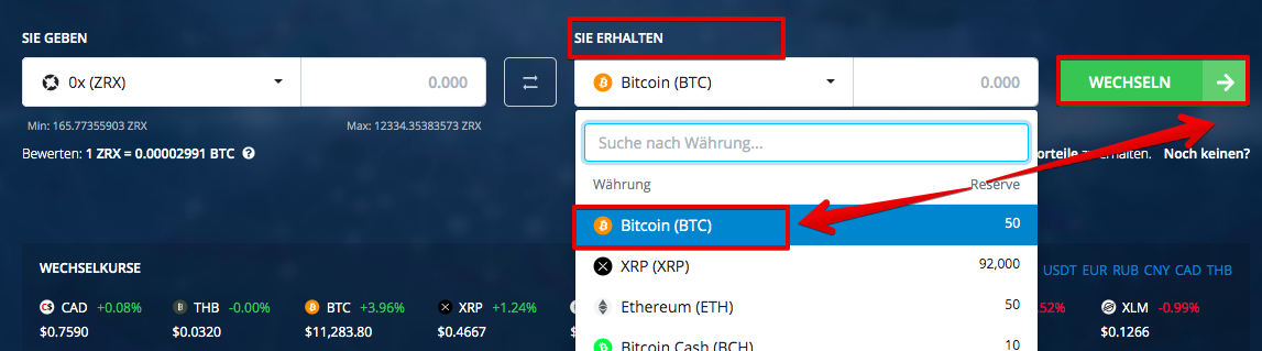 Wie verkauft man 0x (ZRX)